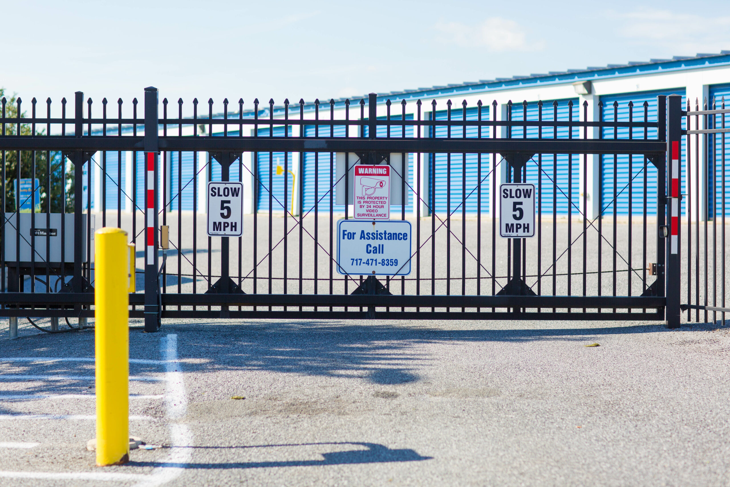 Gated facility entrance.