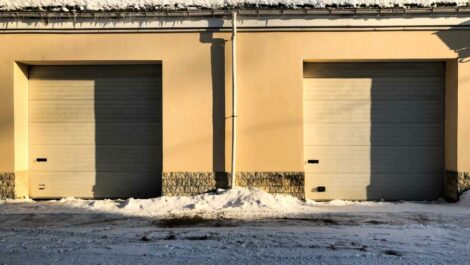 Outdoor storage units with snow on the ground