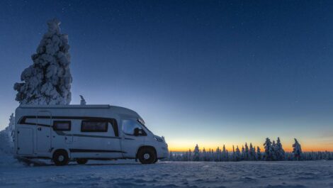Overnight stay in the motor home with a beautiful winter landscape.