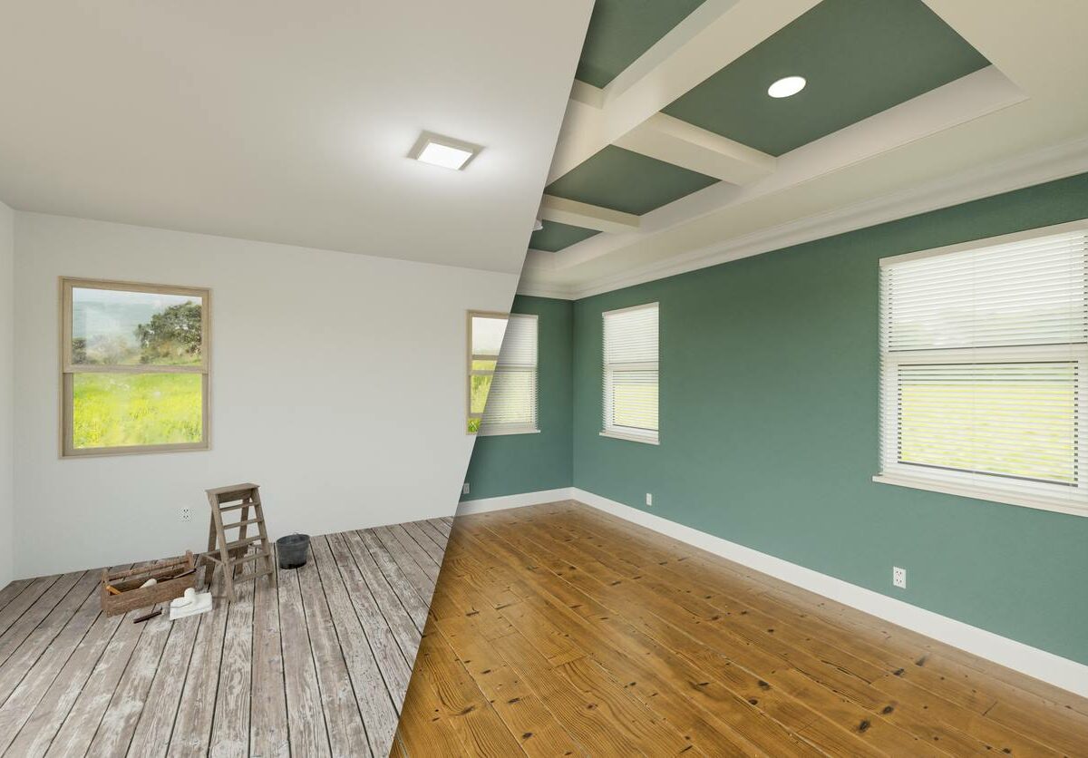 Before and after an indoor home renovation