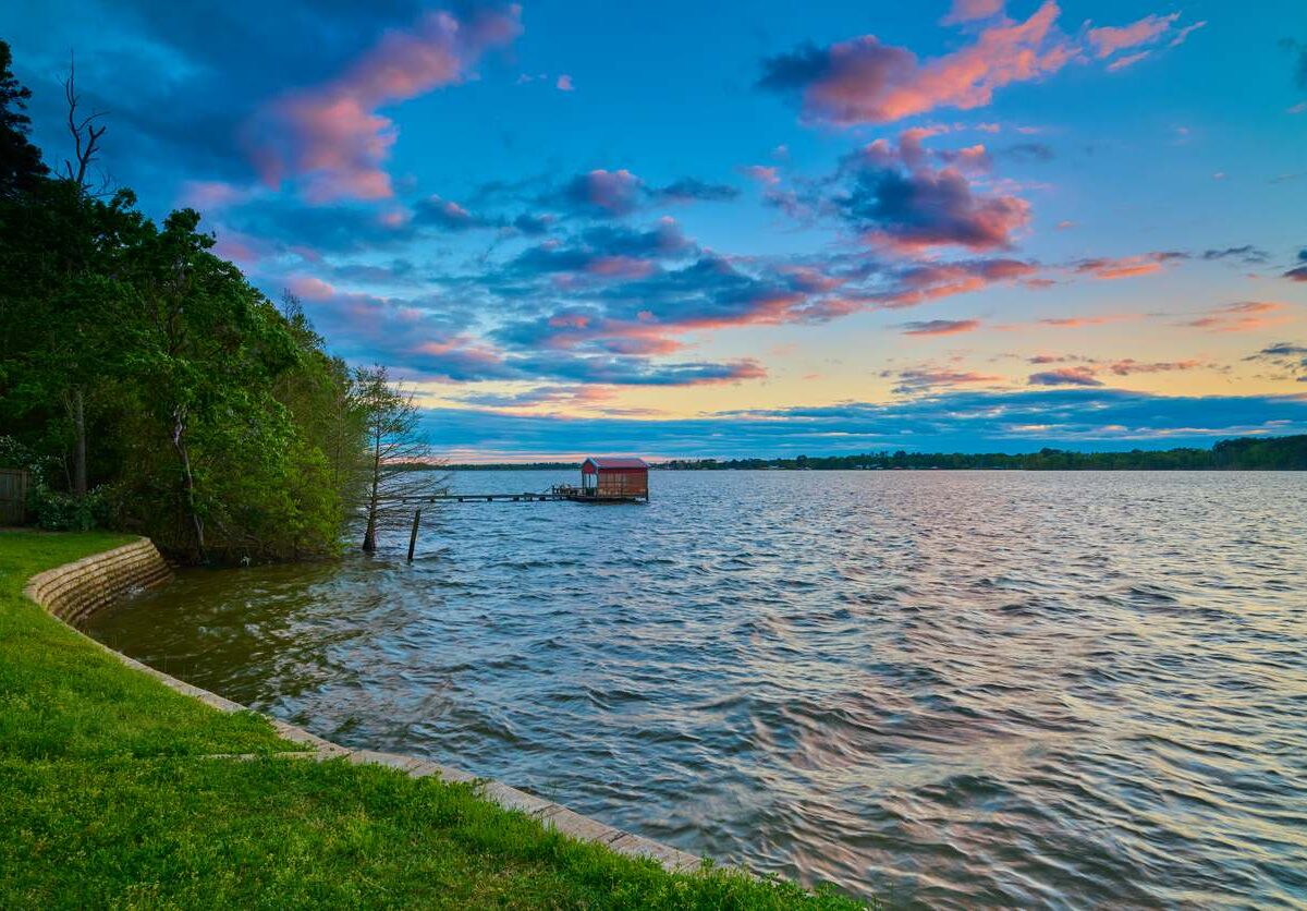 A boathouse sitting on Lake Tyler near Tyler, TX.
