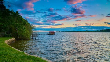 A boathouse sitting on Lake Tyler near Tyler, TX.